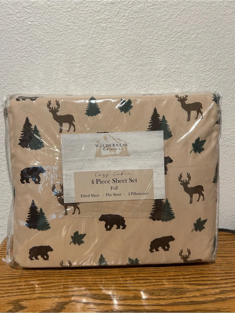 Cozy Cabin Full Sheet Set in Tan with Forest Print